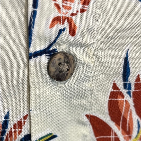 Blue and Red Casual Button Down Shirt with Hawaiian Tropical Print - Picture 4 of 8